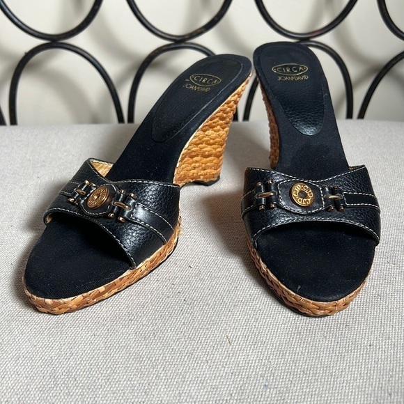 Joan & David Shoes - Circa Joan & David black leather open toe wicker wedges size 7.5
